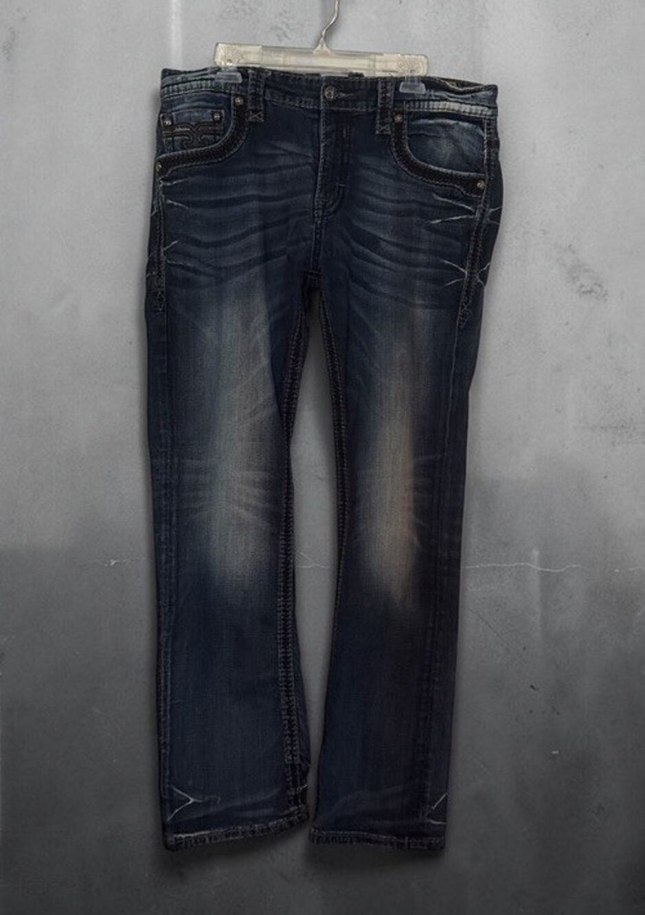 ROCK REVIVAL Men’s TIM Straight Alt Jeans 38 (Actual 38.5x33.5) * READ